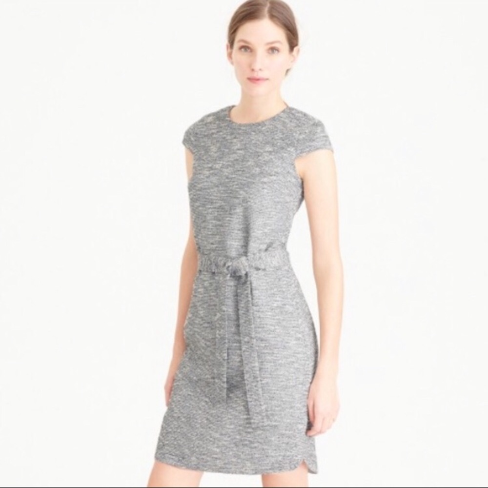 Jcrew Black and White Tweed Belted Dress